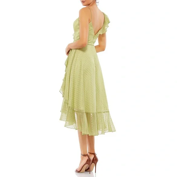 Mac Duggal 70163 V-Neck Ruffled Faux Wrap Hi Low Midi Green Dress Polka Dot 10‎ - Picture 4 of 6